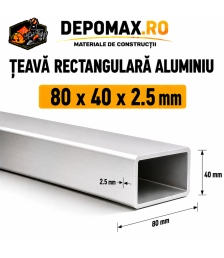Teava rectangulara aluminiu 80 x 40 x 2.5 mm, 6 metri (EN AW-6060)